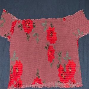Kendall and Kylie pink floral off the shoulder top